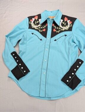 Scully Womens Western Shirt XS Horseshoe Rose Pearl Snap